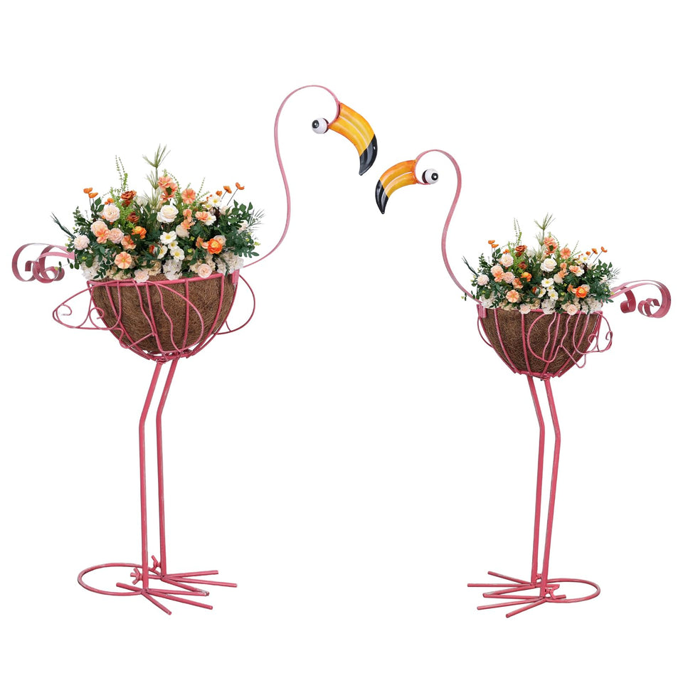 Hogardeck flamingo planter pair with baskets adds outdoor charm and practical planting space