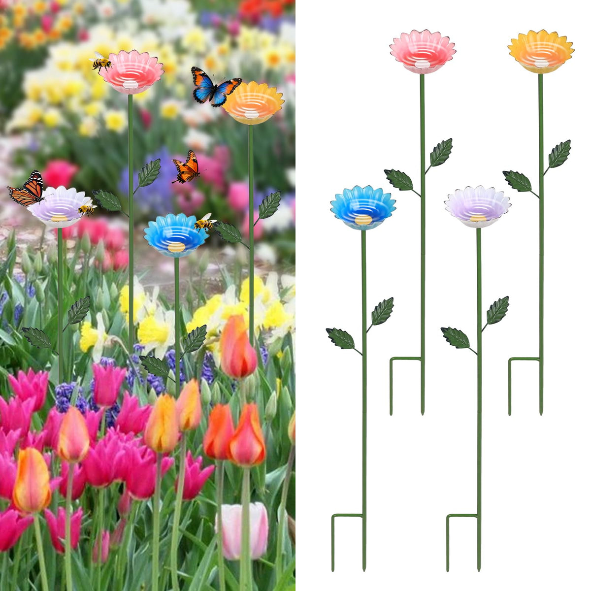 hogardeck flower-bee-watering-station blue attracts pollinators and brightens your garden.