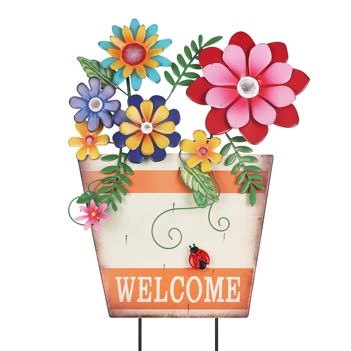 hogardeck flower-pot garden stake with welcome sign enhances outdoor curb appeal.