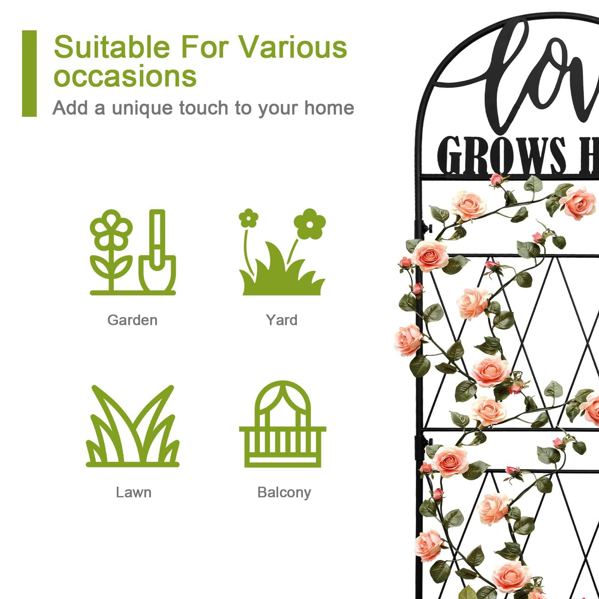 hogardeck heavy-duty rustproof iron trellis with black powder coating withstands weather.