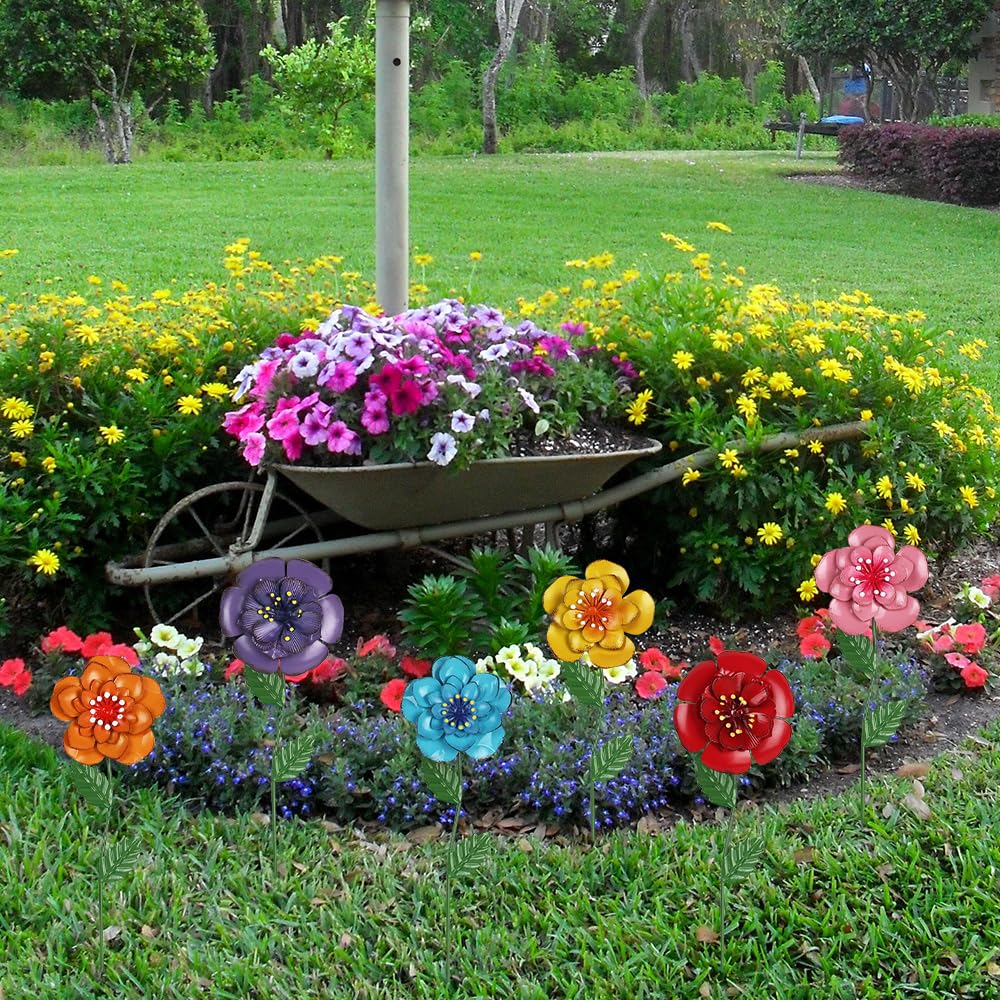 Hogardeck metal flower outdoor decor brightens paths with weatherproof finish.