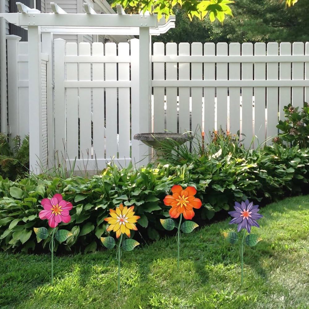 Hogardeck orange flower stake creates cheerful patio accents.
