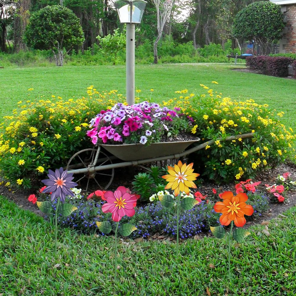 Hogardeck yellow flower stake brightens borders and plant beds.