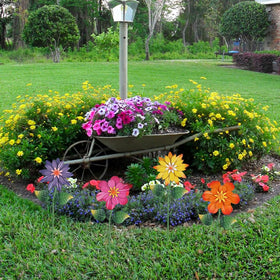Hogardeck yellow flower stake brightens borders and plant beds.