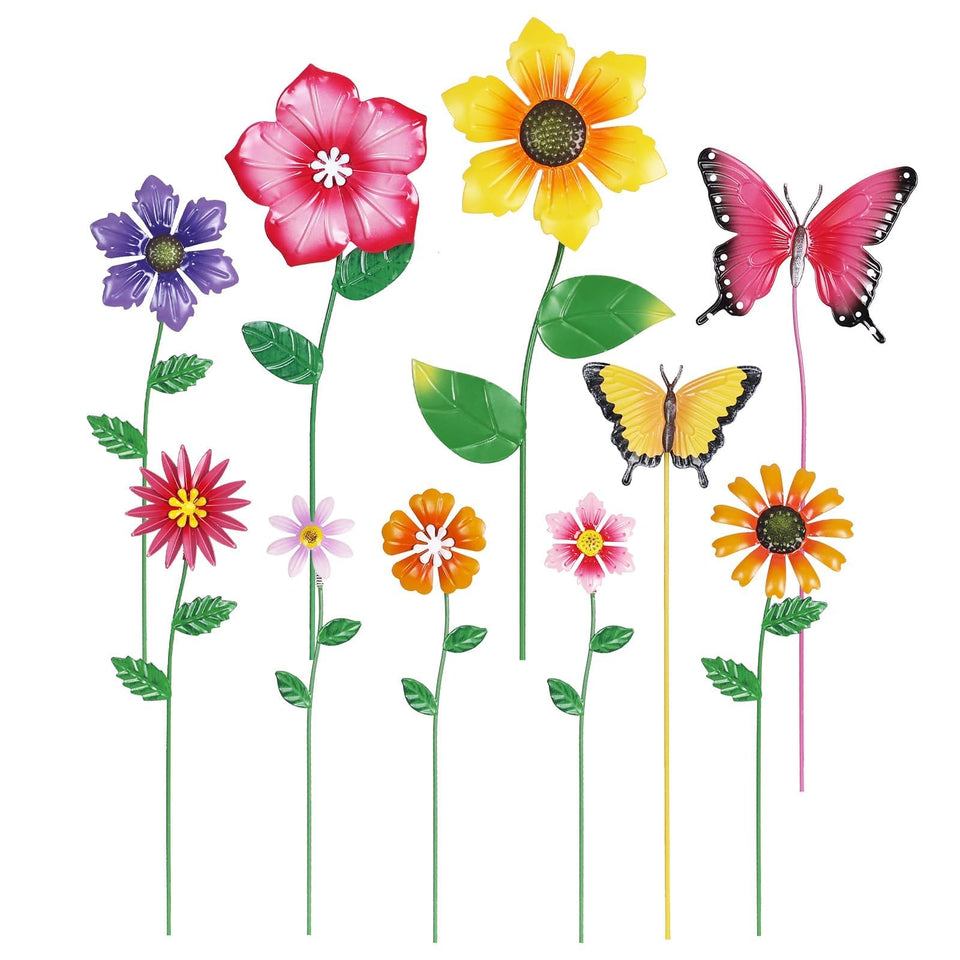 hogardeck metal flowers stakes in vibrant multi-color set for bright curb appeal.