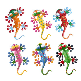 Hogardeck metal gecko wall decor six-pack in vivid colors for outdoor charm