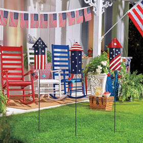 hogardeck red white blue firework stake enhances outdoor decor for 4th of July.