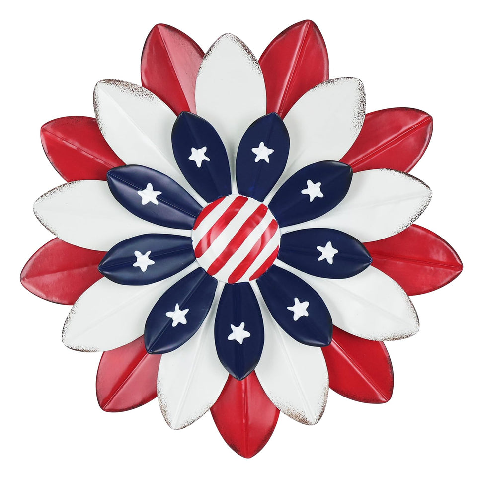 hogardeck red white blue metal flower wall art for 4th of july decor adds patriotic flair to wall