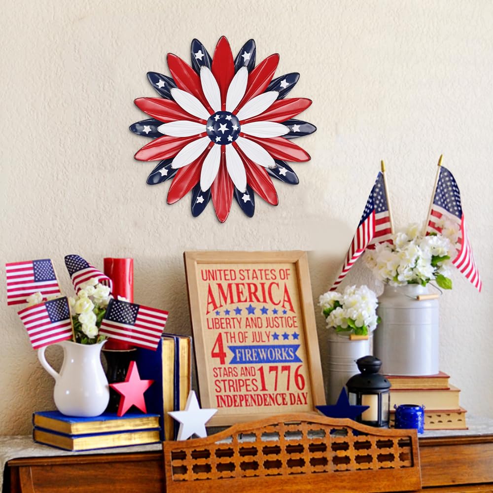 hogardeck red white blue wall art petal-detail with stars and stripes for living room