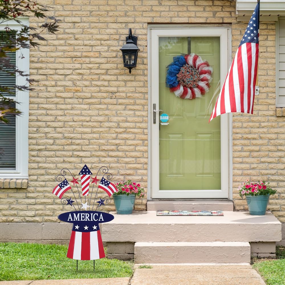 hogardeck rust proof patriotic stake with bold colors that resist sun and rain.