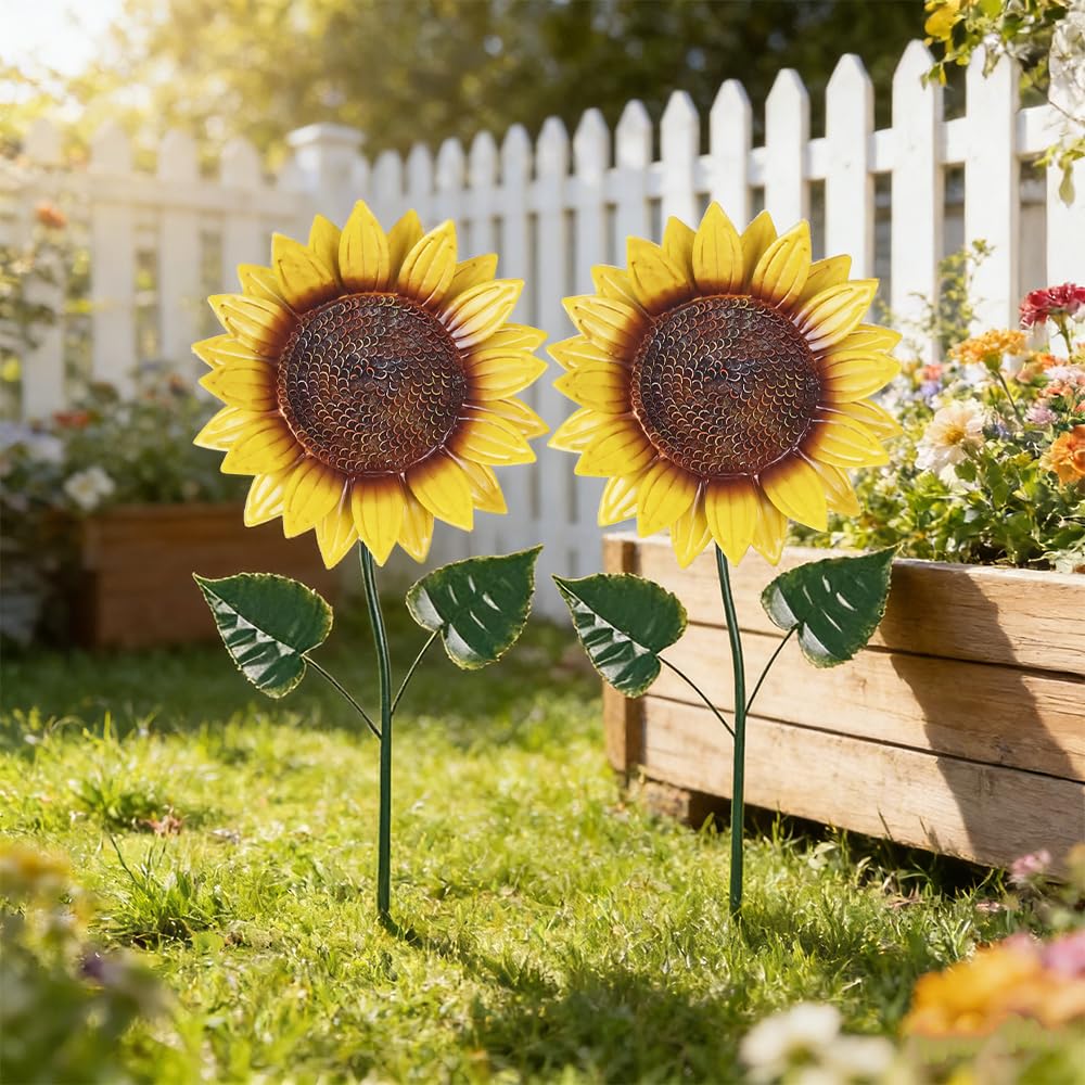 Hogardeck sunflower stake stands 22 inches tall as a bold focal point