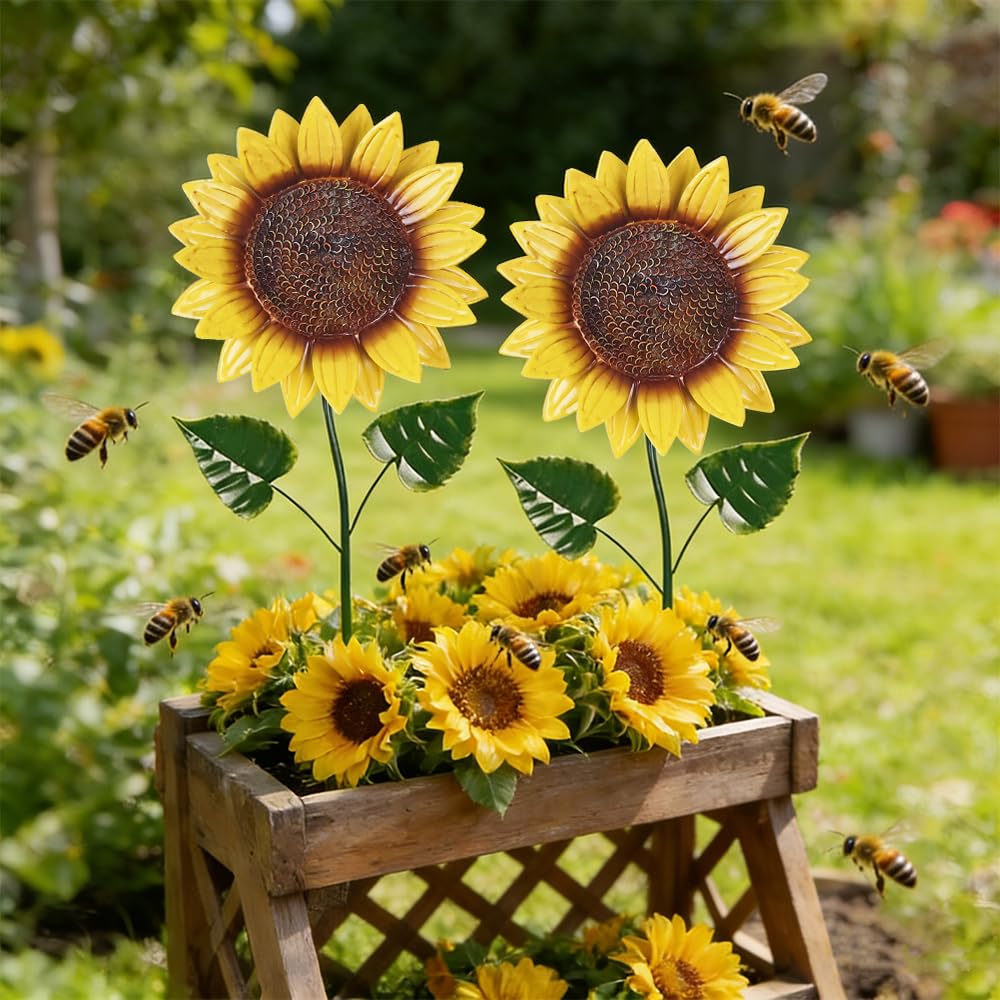 Hogardeck sunflower stake with shaking head adds movement to your garden