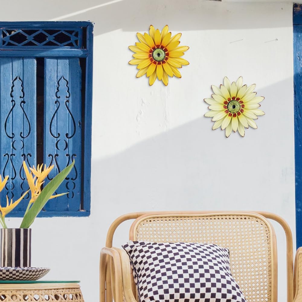 hogardeck sunflower wall decor 2-pack vibrant colors resist sun and rain.