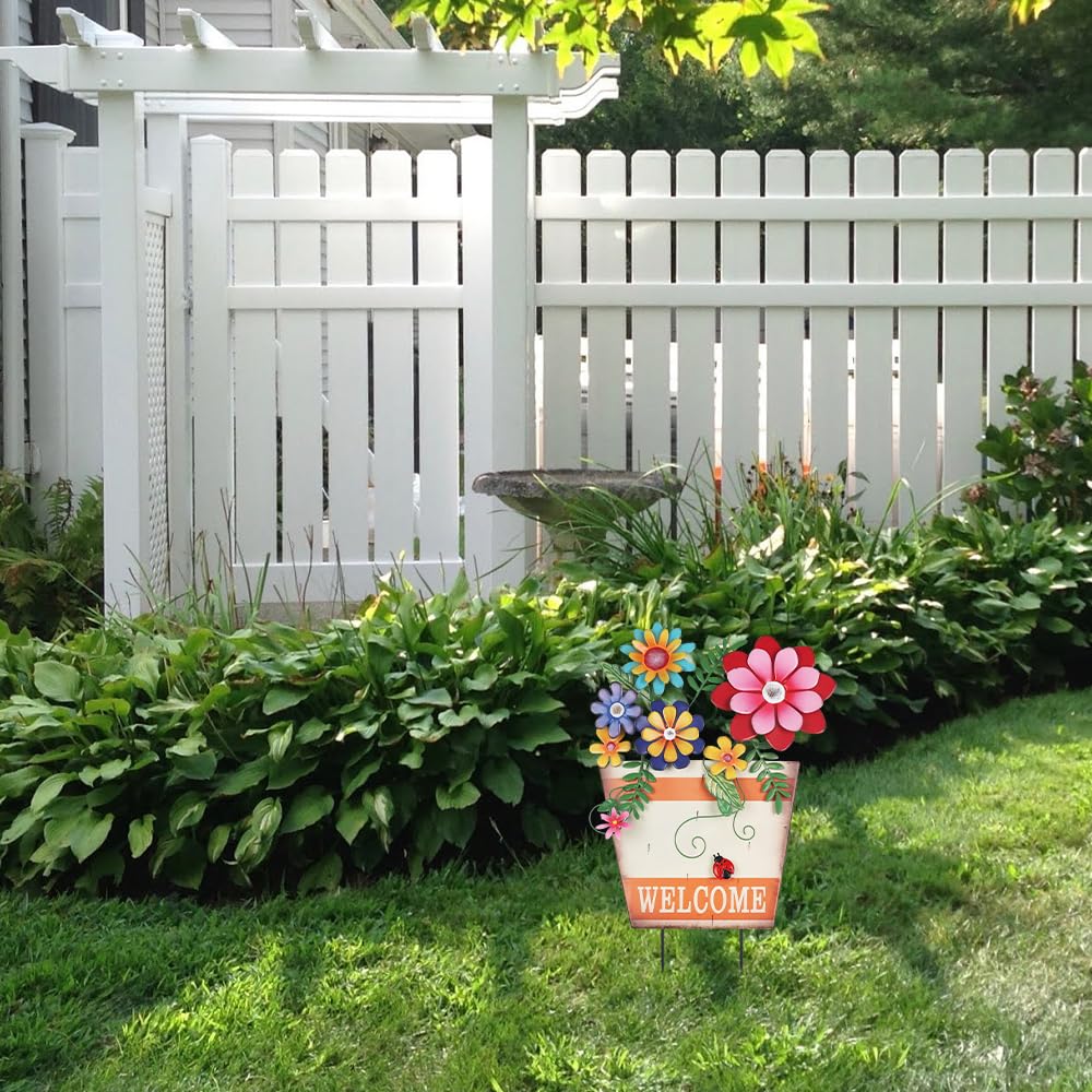 hogardeck welcome sign outdoor stake creates a warm entrance to your yard.