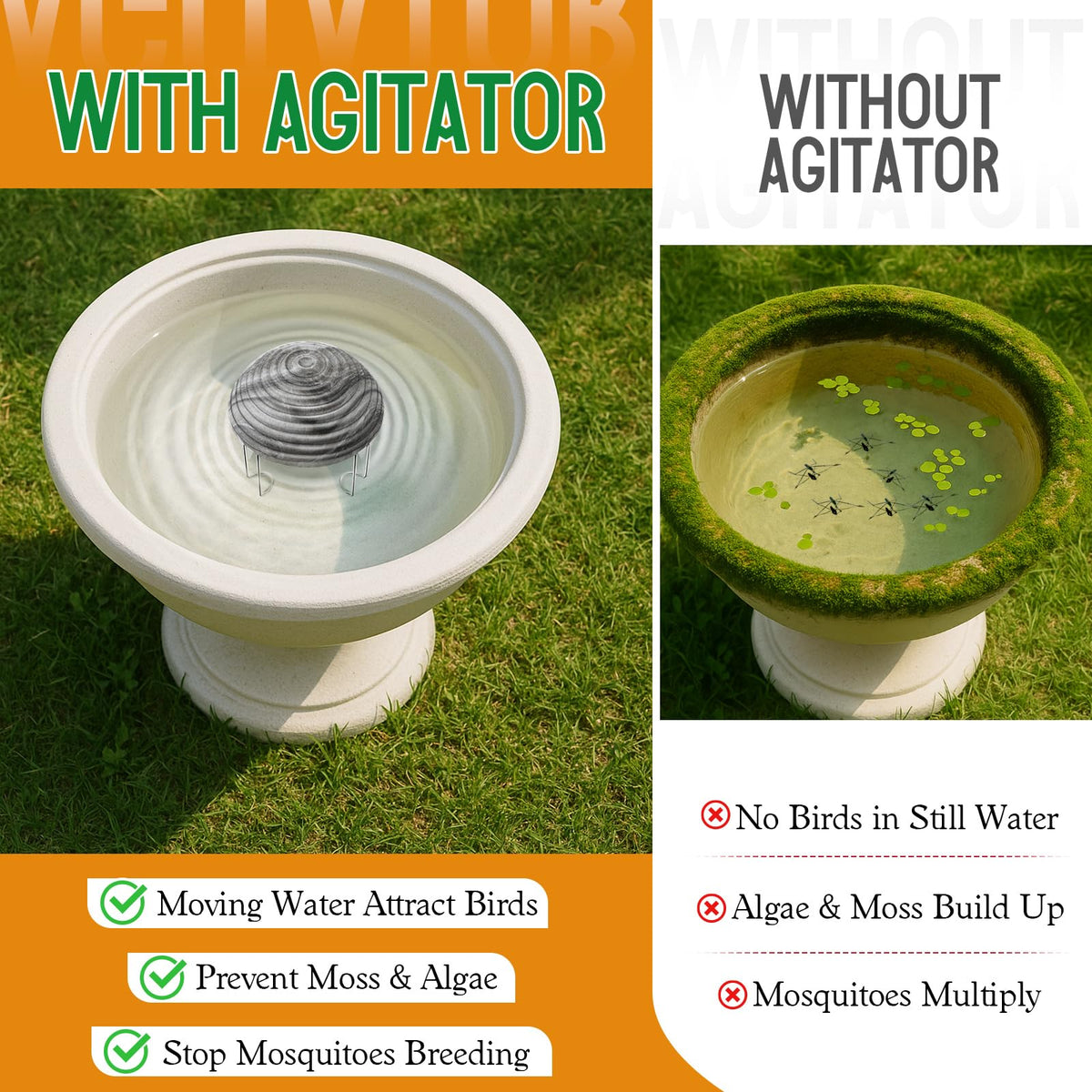Hohean quiet operation reduces noise in your garden bird bath.