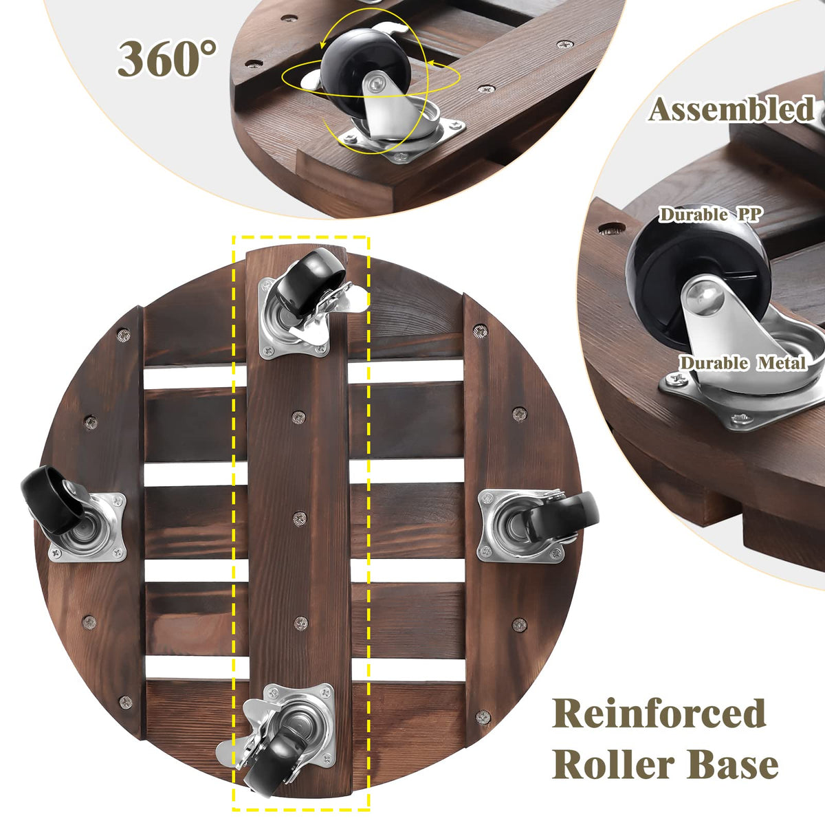 HOHY 360-degree lockable casters provide stable, smooth movement