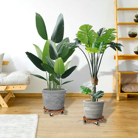HOHY wood plant roller base provides sturdy support for large planters