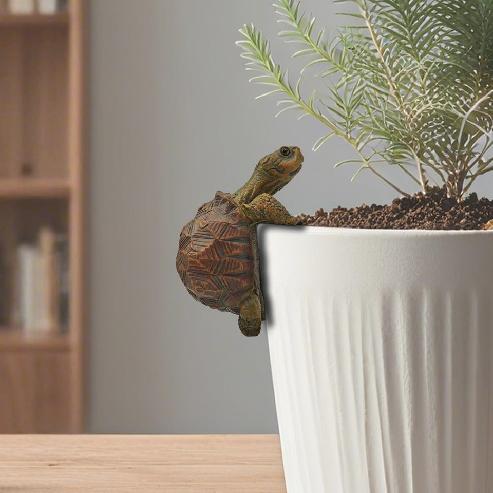 HoiiYoza turtle statue on planter enhances indoor plant displays