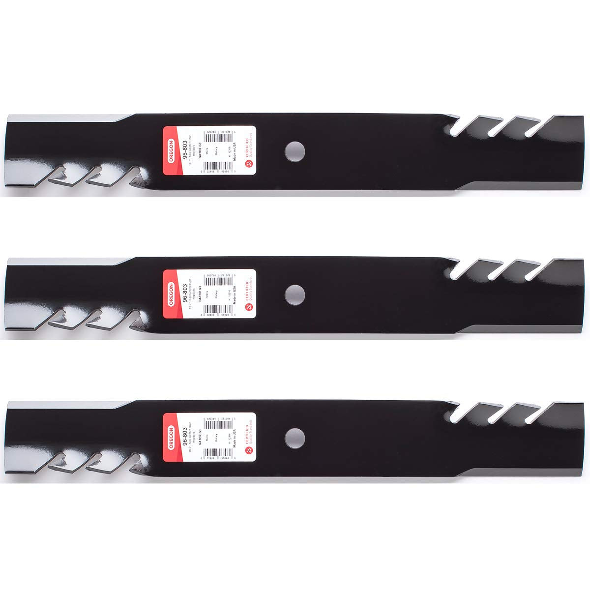 Hoiyen 3PK Oregon 96-803 G3 Gator blades on Toro deck for mulching.