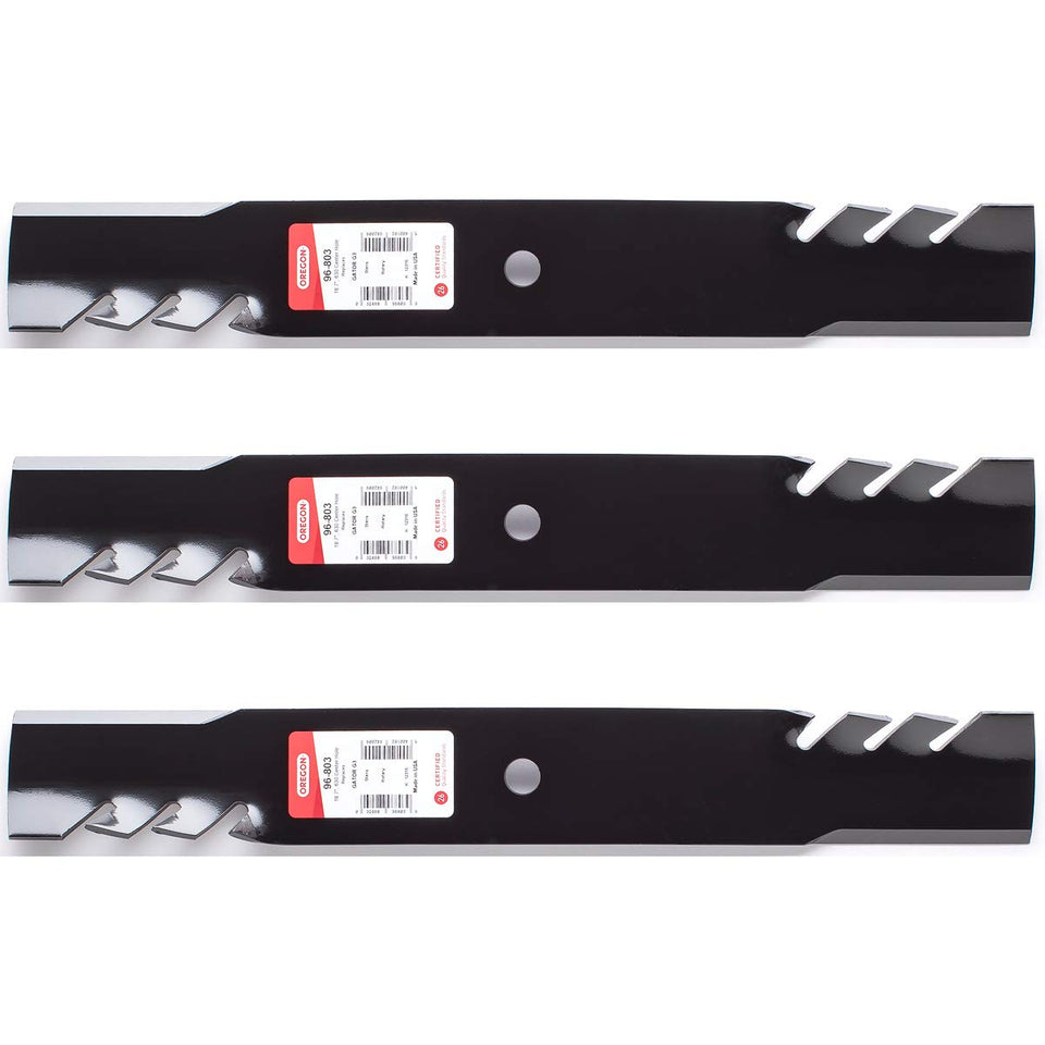 Hoiyen 3PK Oregon 96-803 G3 Gator blades on Toro deck for mulching.