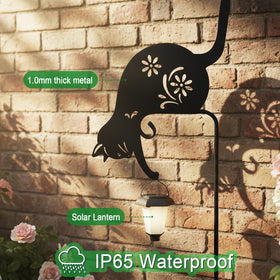 Hokfirm black cat garden statue with solar lamp lights pathways at night