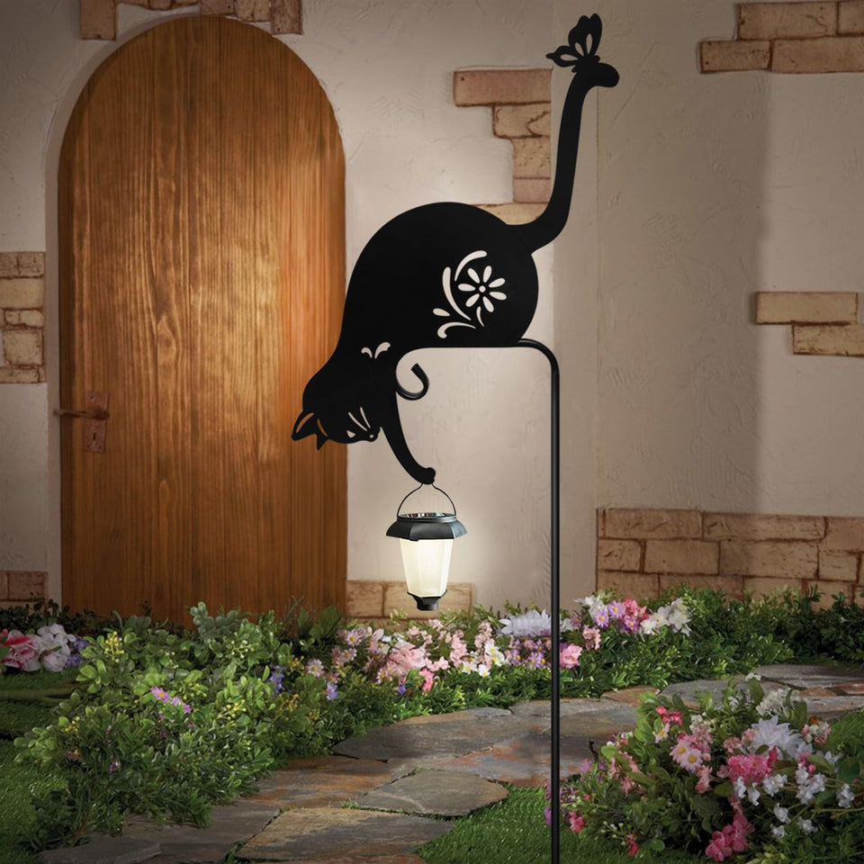 Hokfirm cat solar light lantern glows softly in garden for eco-friendly illumination