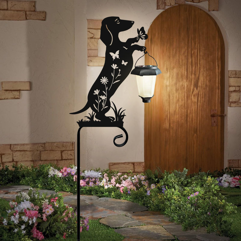 Hokfirm Dachshund solar light outdoor stake with warm dusk glow for pathways