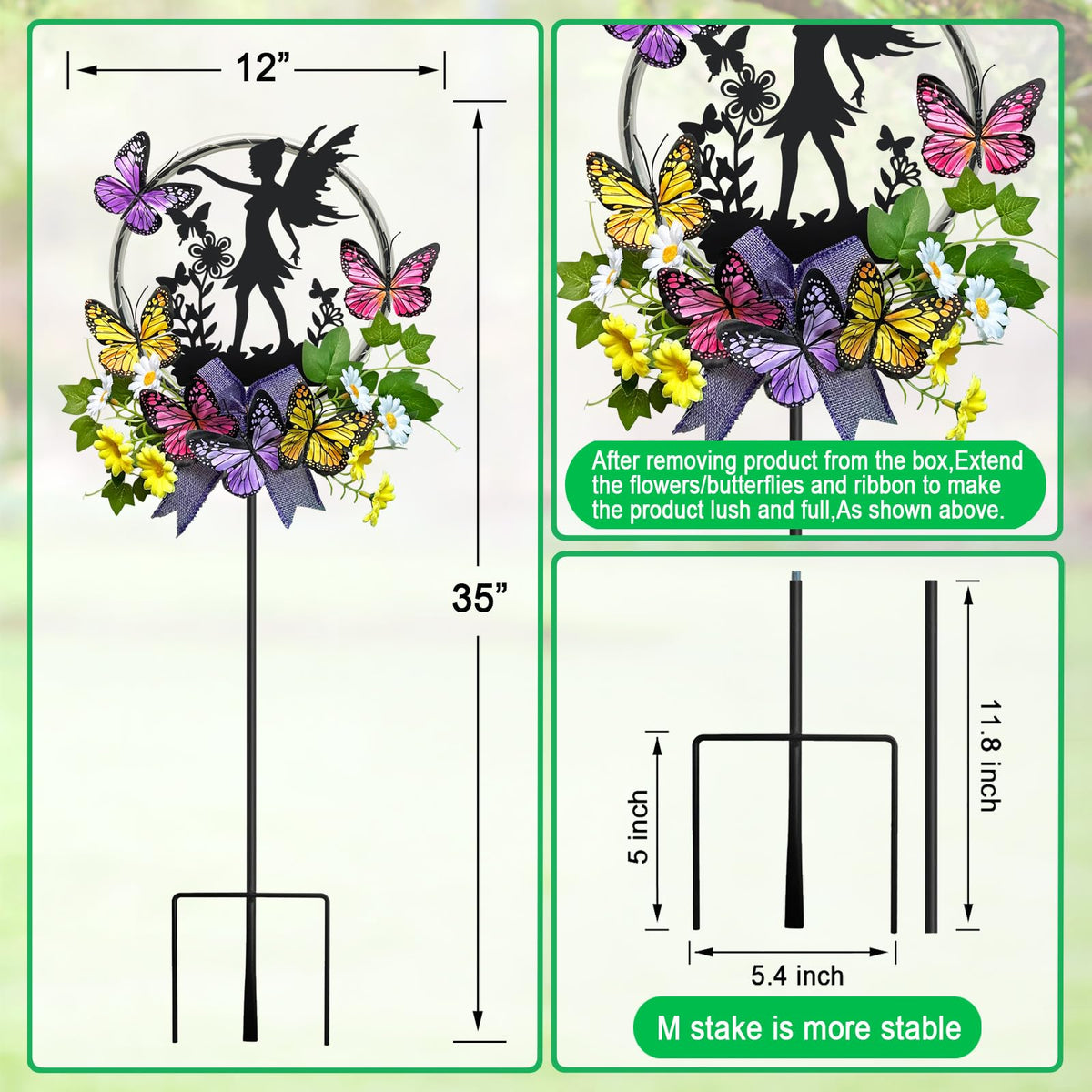 Hokfirm decorative stake with butterflies and soft lights for patios.