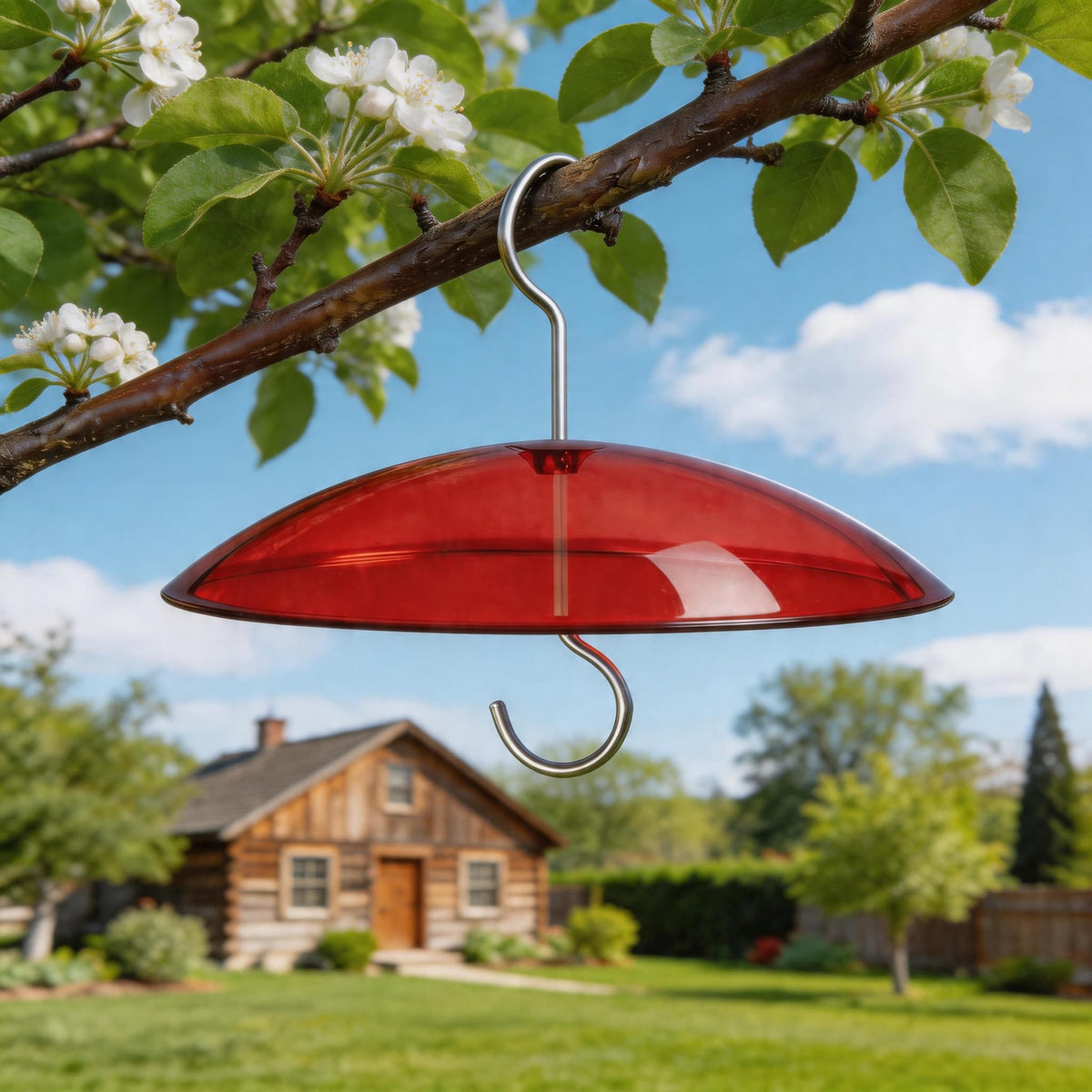 HOLAHOMA red 8in dome on bird feeder attracts birds and blocks rain