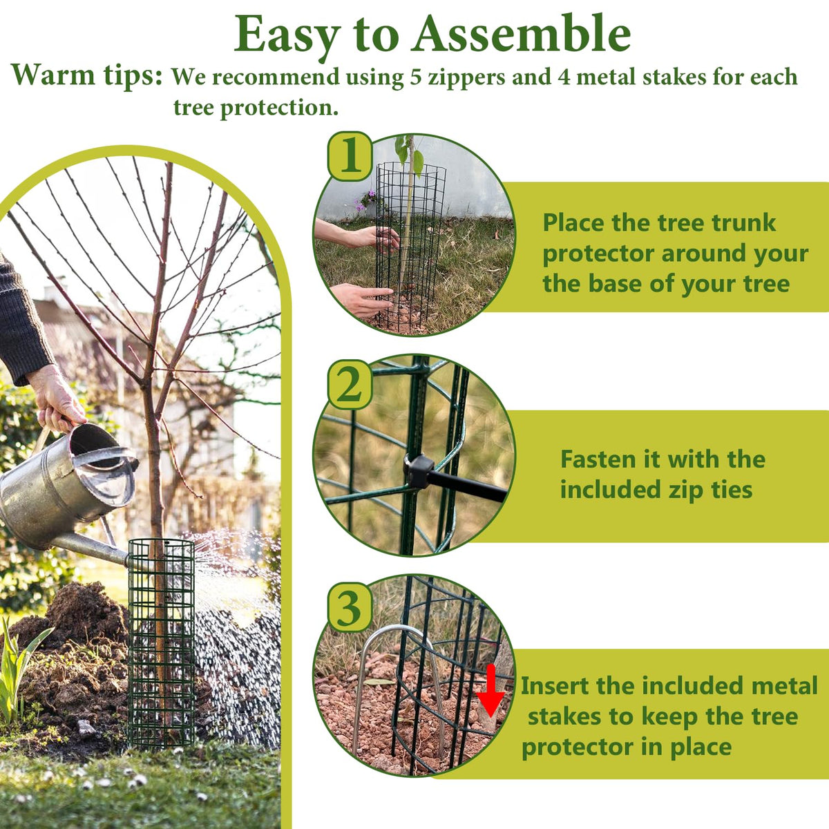 HOLANHING trunk guards protect saplings from deer and rodents in outdoor settings.