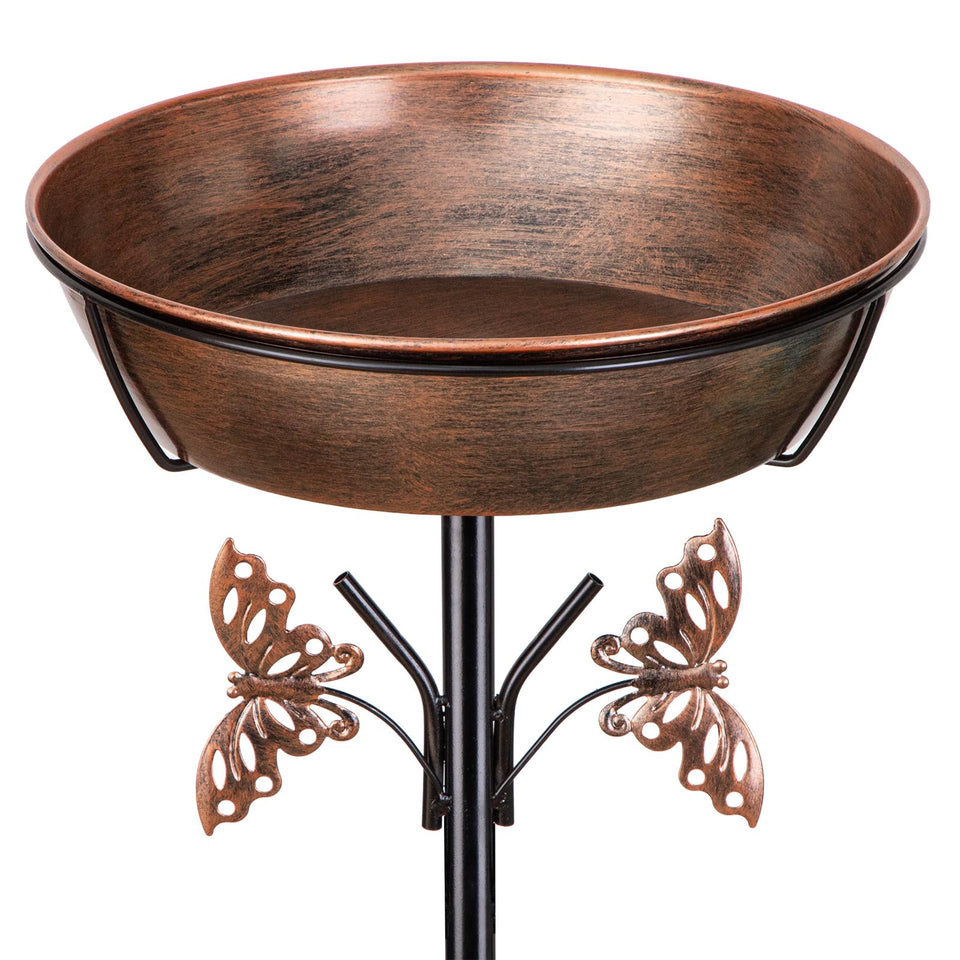 HoLarXuQ 40-inch bird bath on a stand in a sunny garden attracts songbirds.