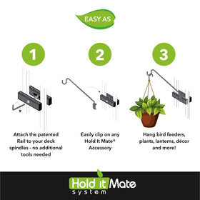 Hold It Mate versatile hook shown with hummingbird feeder at adjustable height.