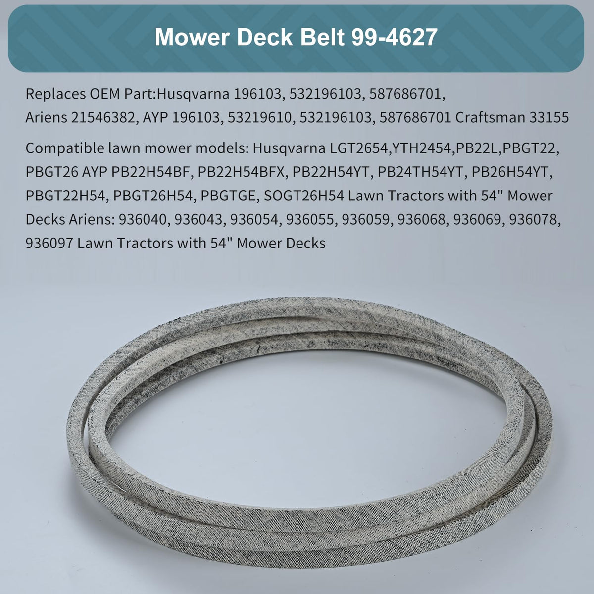 Holdly belt for Ariens 936040, supports 54" deck operation