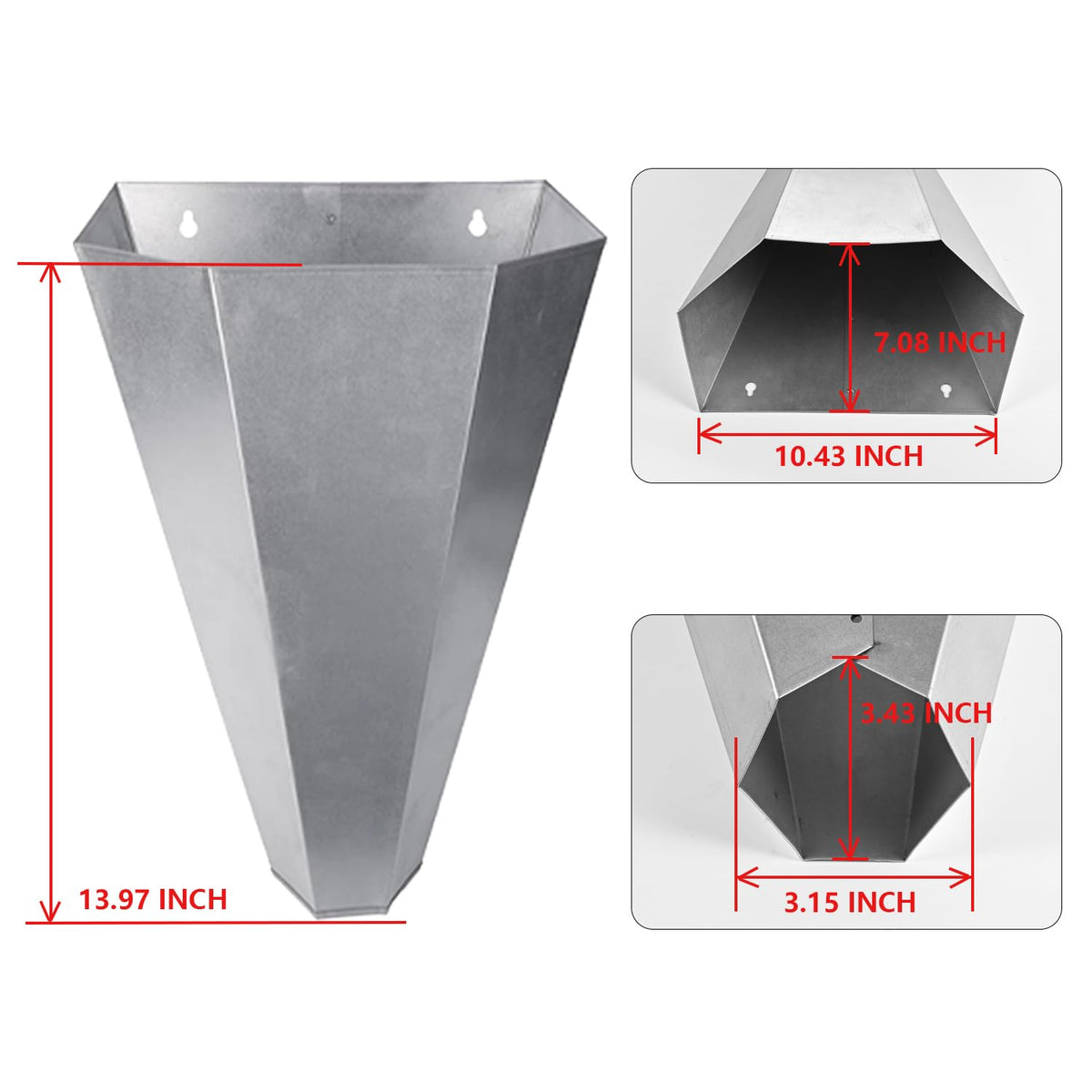Holdly galvanized steel cone with flat-back design for stable surface mounting.
