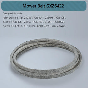 Holdly GX26422 shown with Ztrak compatibility across John Deere mowers.