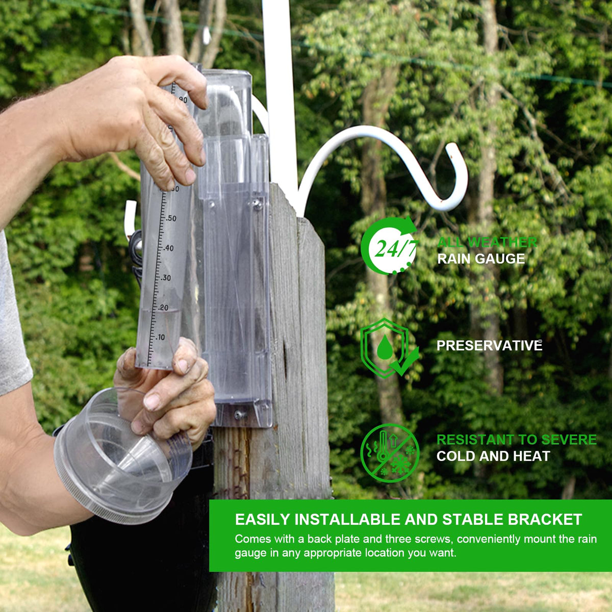Holdly Precise Rain Gauge measuring tube shows readings to the nearest 0.01 inch.