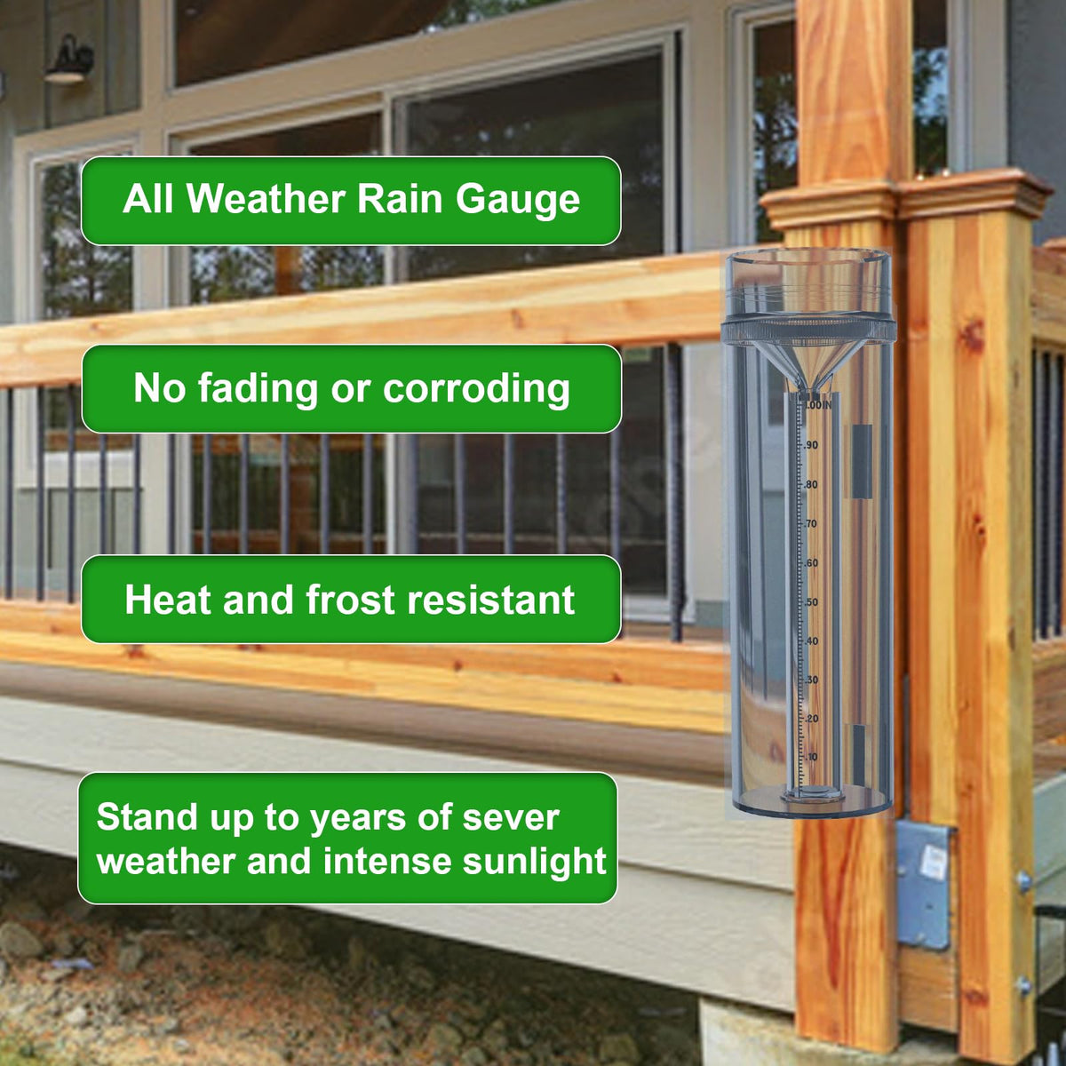 Holdly Precise Rain Gauge made from UV and heat-resistant polycarbonate for durability.