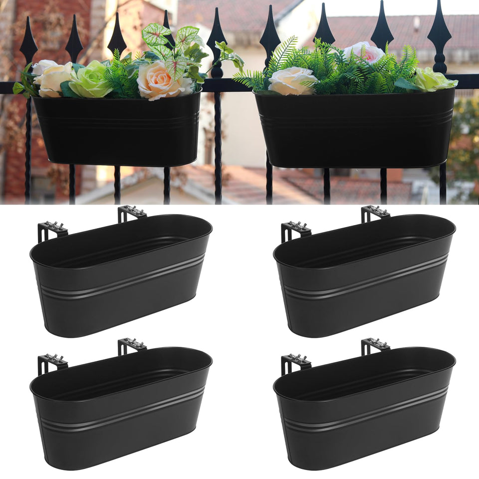 Holensun railing planter box on a balcony railing, adding versatile space for herbs and small plants.