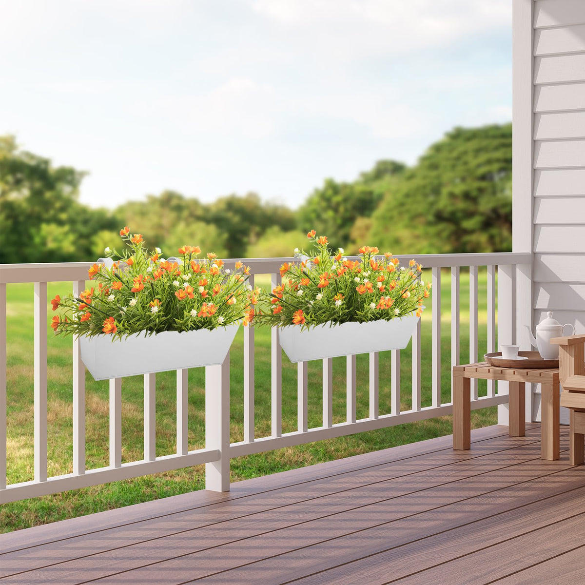 Holensun railing planter front-porch-decor captures countryside style for entrance appeal.