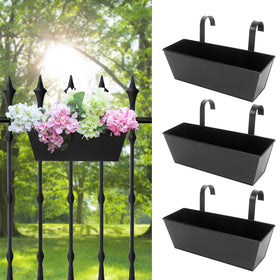 Holensun railing planters on a rail with 16-inch boxes for balcony gardening