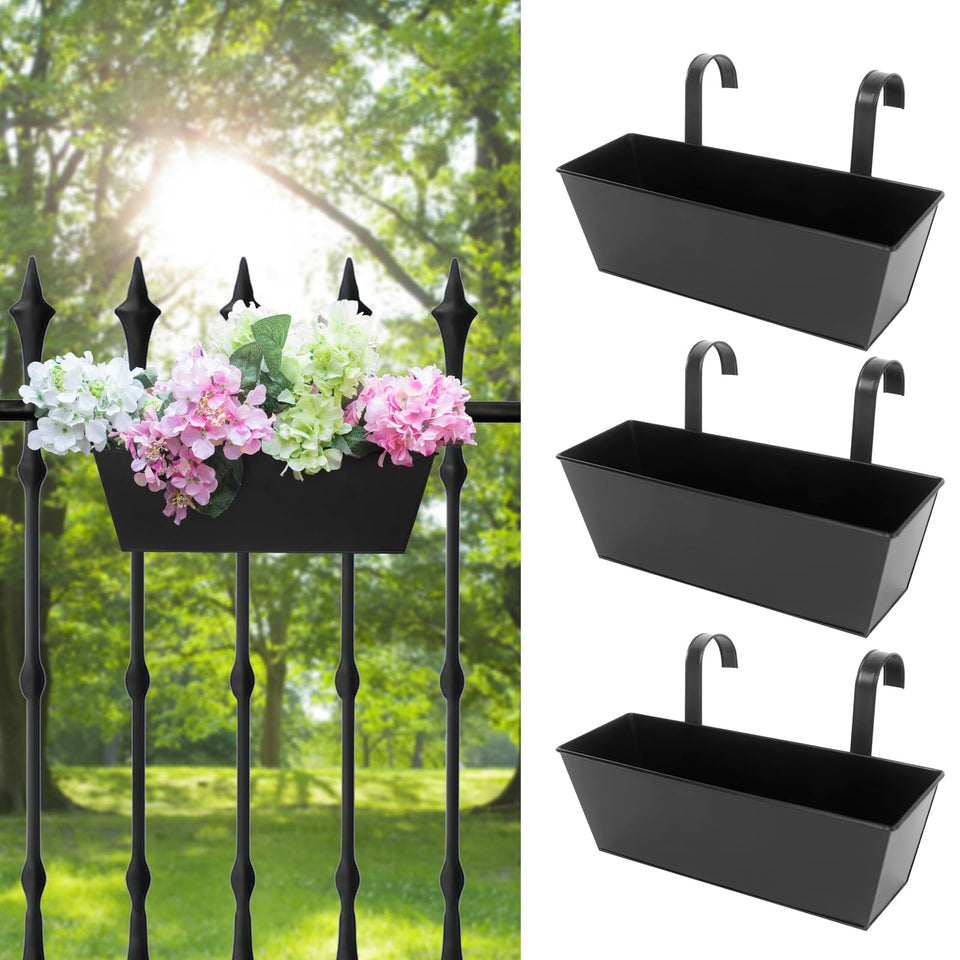 Holensun railing planters on a rail with 16-inch boxes for balcony gardening