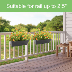 Black countryside-style finish on Holensun railing planters enhances exterior decor