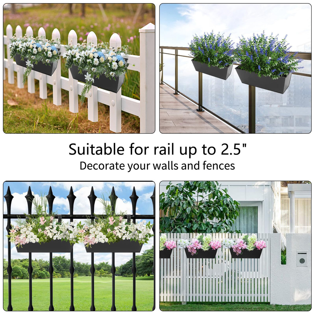 Holensun railing planters shown on a porch setup for curb appeal