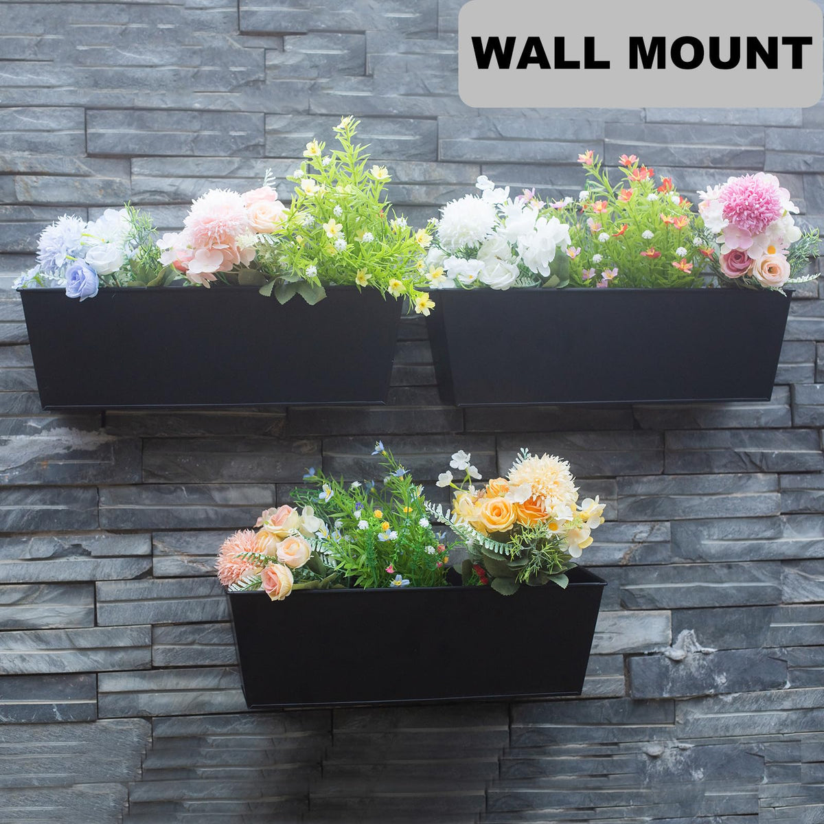 Holensun 16-inch black planter with hooks for easy mounting