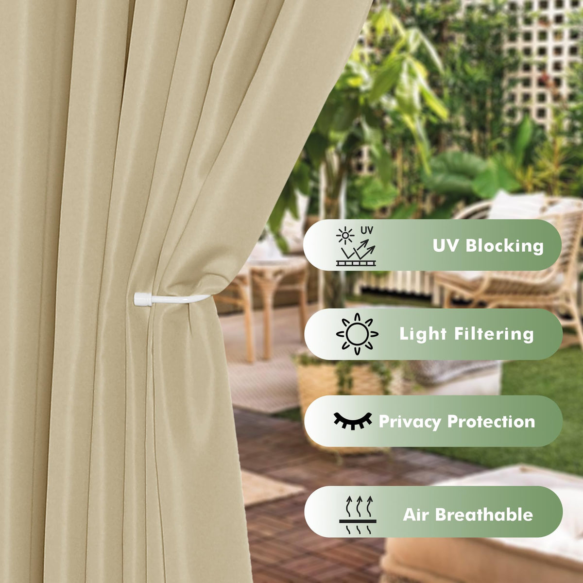 HolidayIdeas cream privacy panel demonstrates cozy patio atmosphere