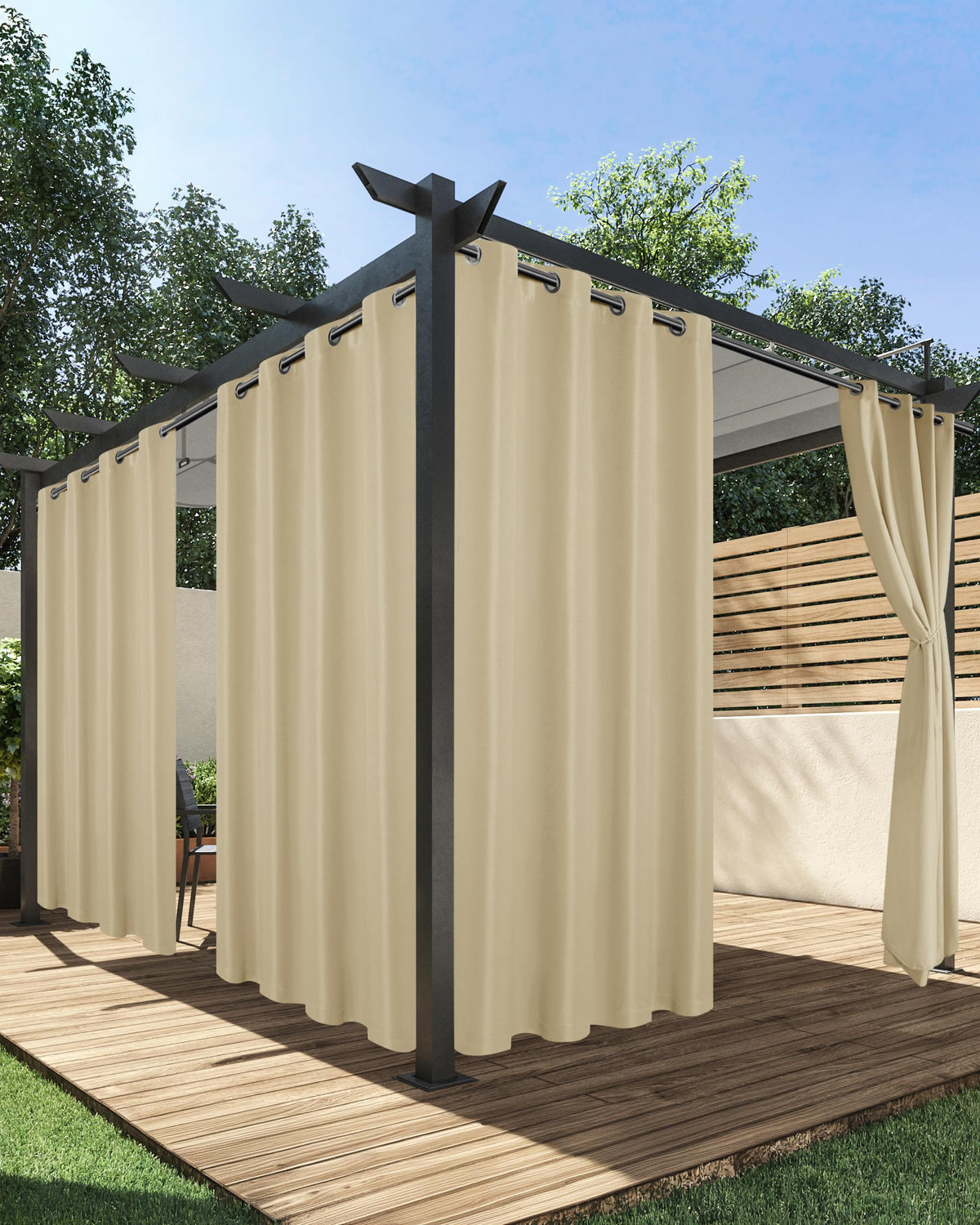 HolidayIdeas outdoor curtains waterproof 4-panel 54x84 in provide weather protection and privacy.