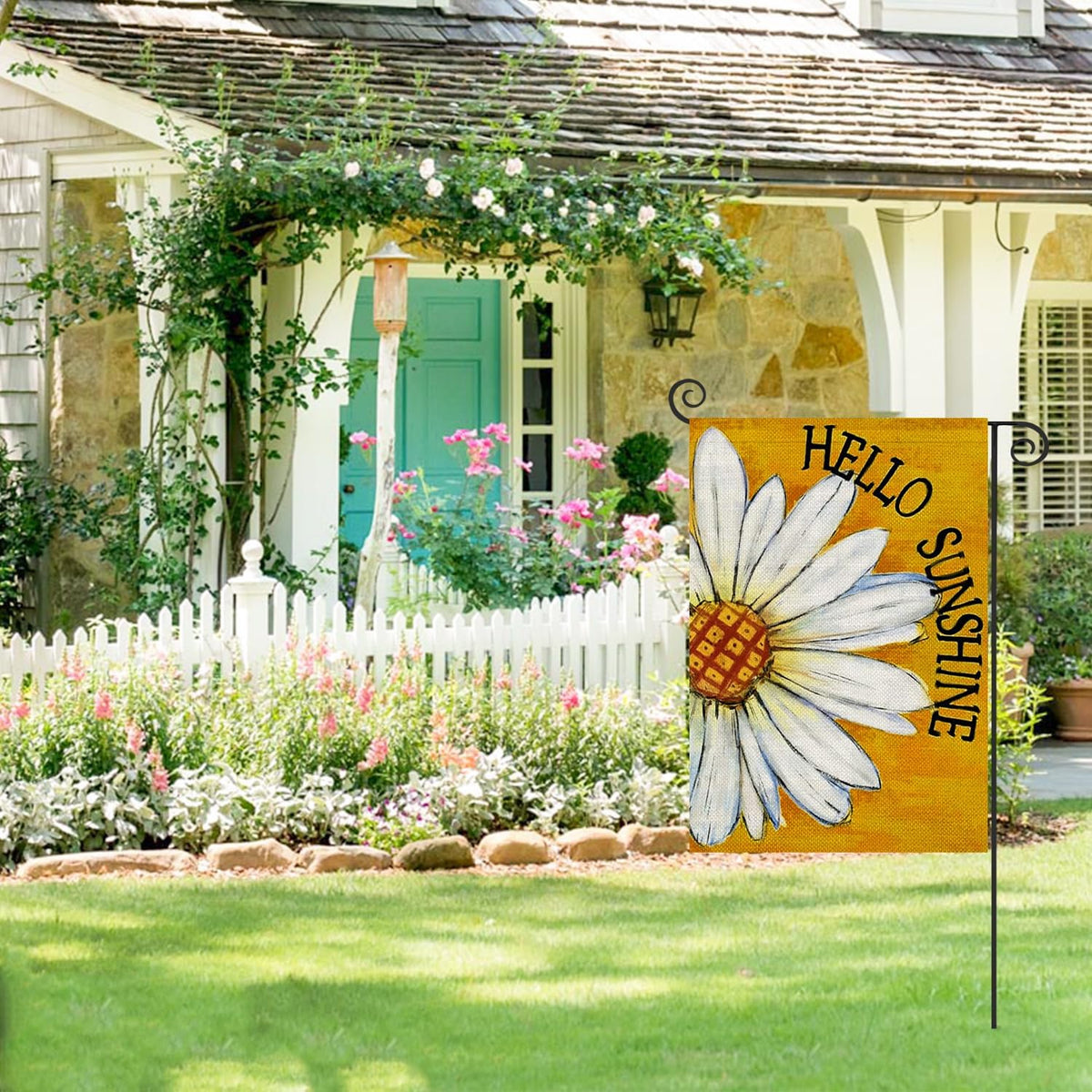 HOLIHIFI Hello Sunshine Daisy garden flag daisy closeup highlights vibrant petals
