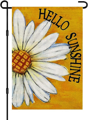 HOLIHIFI Hello Sunshine Daisy garden flag front view adds cheerful yard color