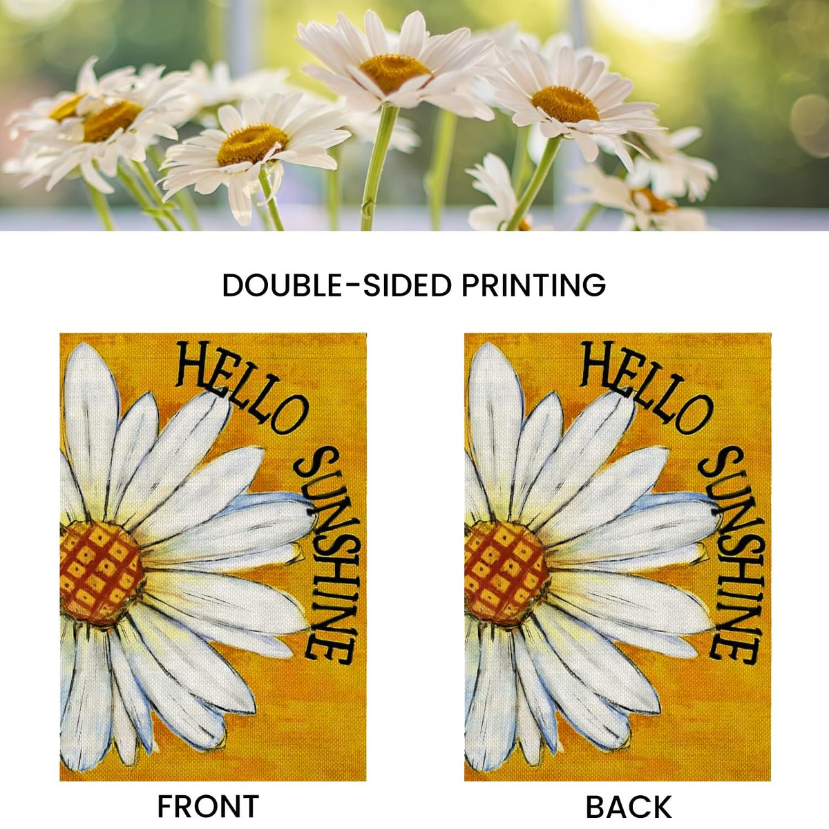 HOLIHIFI Hello Sunshine Daisy garden flag yard setting boosts curb appeal