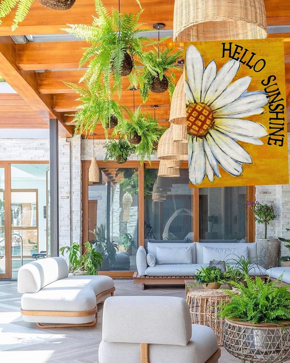 HOLIHIFI two-sided design daisy flag close-up, clear double-sided pattern enhances curb appeal.